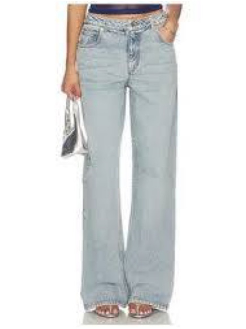 Ser.o.ya Coastline Terry High Rise Wide Leg Raw Hem Jeans Size 25